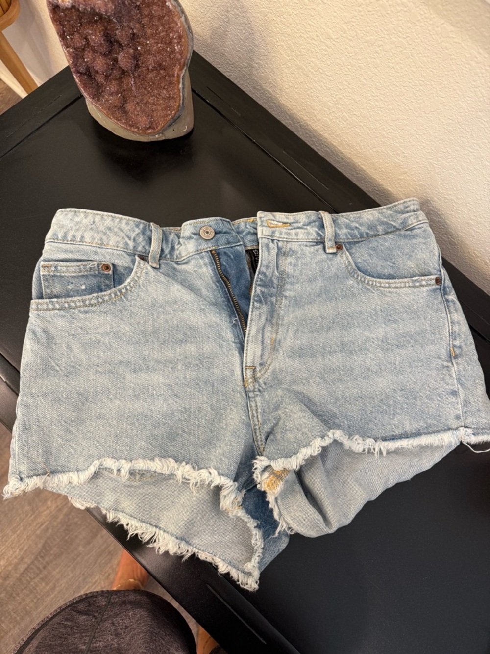H&M Light Blue High Waist Distressed Denim Shorts